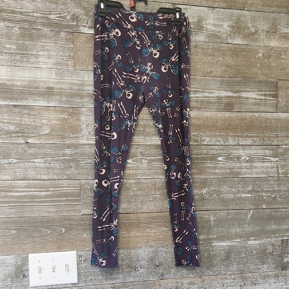 Skeleton Printed Leggings - Purple and Teal